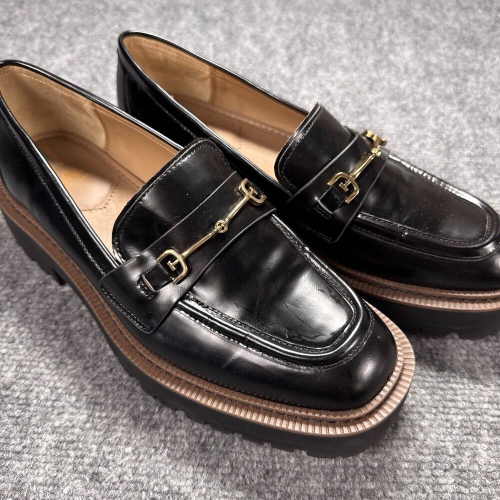 Sam Edelman Loafers Shoes Womens 8.5M Laurs Platform Lug Sole Chunky Gold Accent - Picture 1 of 14